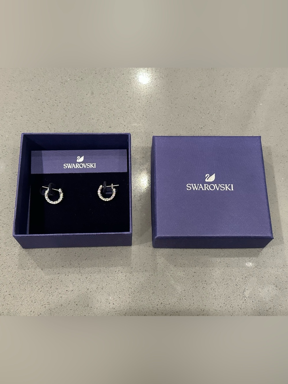 Brand New in Box Swarovski Stone Hoop Earrings